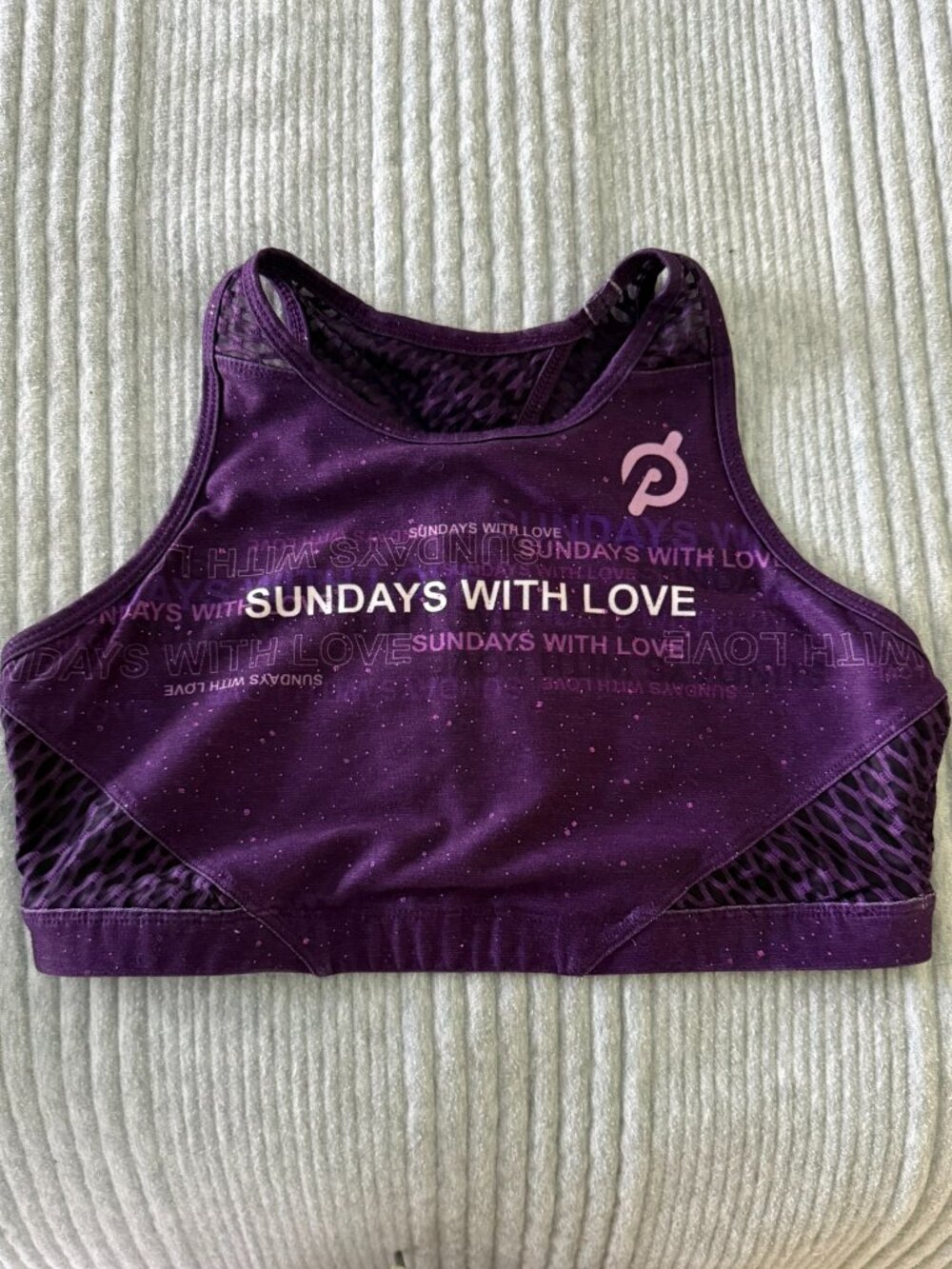 Peloton Sundays With Love Sports Bra Purple Glitter Size M